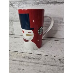 Starbucks 2012 Holiday Snowman Top Hat Red‎ Ceramic Coffee Mug 16oz Tall Latte